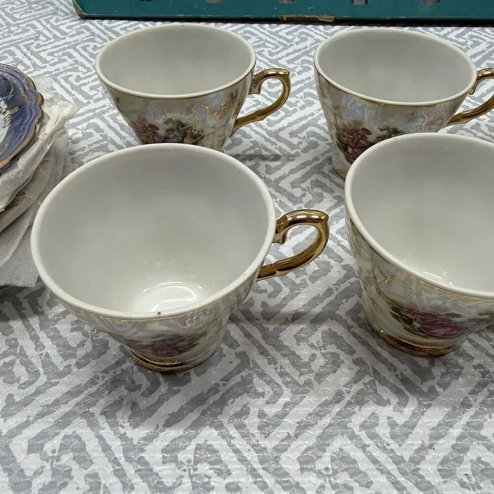 Vintage Genuine Porcelain A/D Demitasse Cup Saucer Set 6 Lusterware Japan Boxed